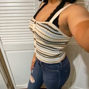 Multi color strip knit tank top